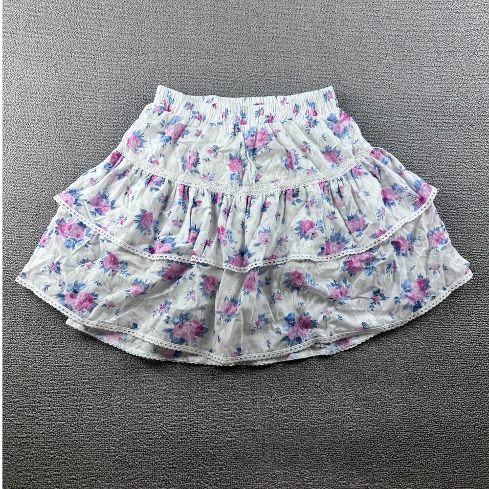 Love Floral Tiered Skirt Women S Multi Color Lace Cotton Blend Cottagecore Boho